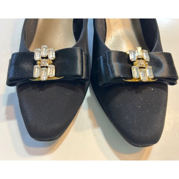 Women's Selby Delight Vintage Heels Size 9 Black Suede Bow Rhinestones - Picture 2 of 10